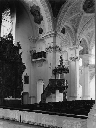 Donauwörth. Katholische Pfarrkirche (Ehemalige Klosterkirche Heiliges Kreuz) (1717-1722; J. Schmuzer). Innenansicht