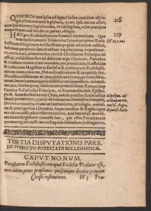 Tertia Disputationis Pars. De Subiecto Potestatis Ecclesiasticae.