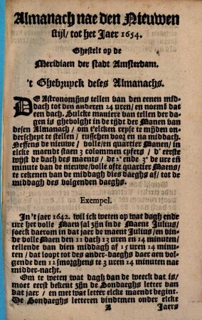 Almanach nac den nieuwen Styl : tot het Jaer 1654