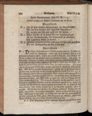 Dritte Unterhandlung Cap. VI. V. 1 - 3. ebenfals zwischen den Töchtern Jerusalems und der Braut.
