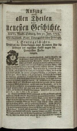 XXVI. Nachlese. Coburg, den 30. Jun. 1753.