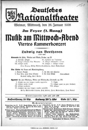 Musik am Mittwoch-Abend Viertes Kammerkonzert