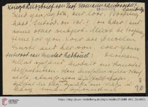 Nachlass Gustav Radbruch. Korrespondenz Hermann Kantorowicz/Gustav Radbruch: Brief von Hermann Kantorowicz an Gustav Radbruch