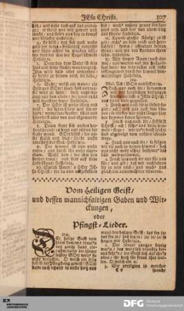 Vom Heiligen Geist, und dessen mannigfaltigen Gaben und Wirckungen, oder Pfingst-Lieder.