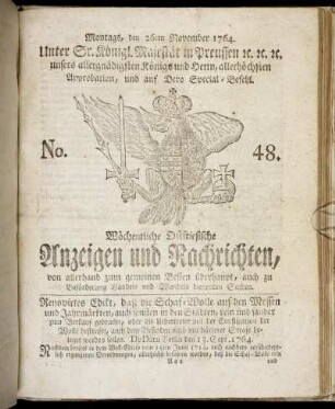 No. 48. Montags, den 26ten November 1764.