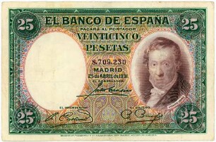 Geldschein, 25 Pesetas, 25.4.1931