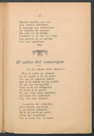 El adiós del conscripto : (A mi cuñado Julio Magnee.)