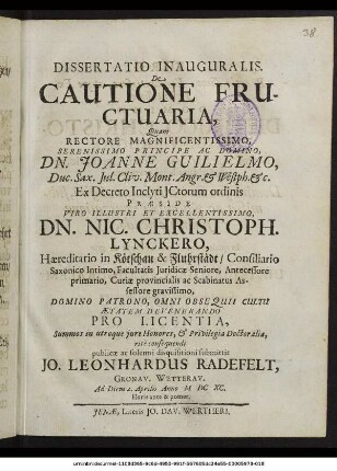 Dissertatio Inauguralis. De Cautione Fructuaria