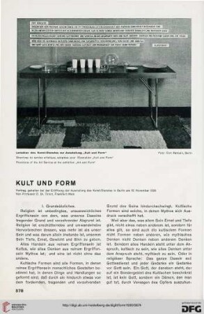 5: Kult und Form : Vortrag gehalten bei der Eröffnung der Ausstellung des Kunst-Dienstes in Berlin am 10. November 1930