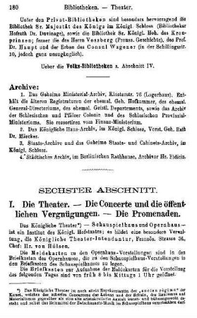 I. Die Theater. - Die Concerte und die öffentlichen Vergnügungen. - Die Promenaden
