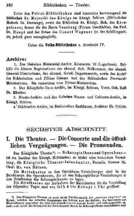 I. Die Theater. - Die Concerte und die öffentlichen Vergnügungen. - Die Promenaden