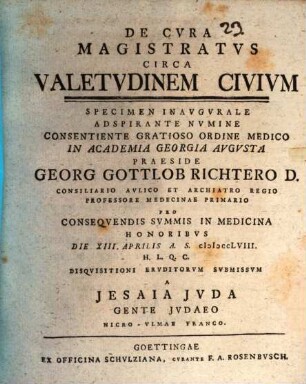 De cura magistratus circa valetudinem civium : specimen inaug.