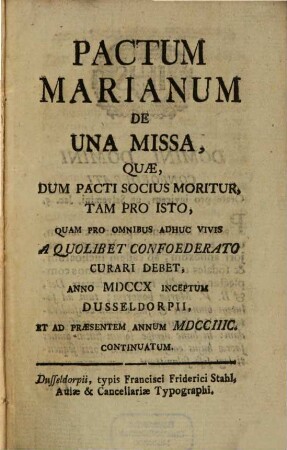 Pactum Marianum de una missa. 1797