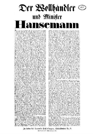 Der Wollhändler und Minister Hansemann.