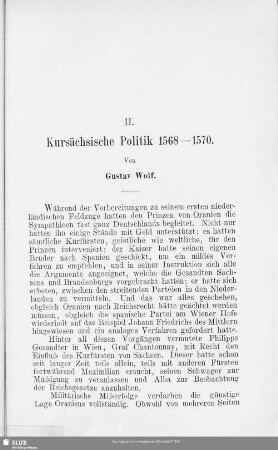 II. Kursächsische Politik 1568-1570