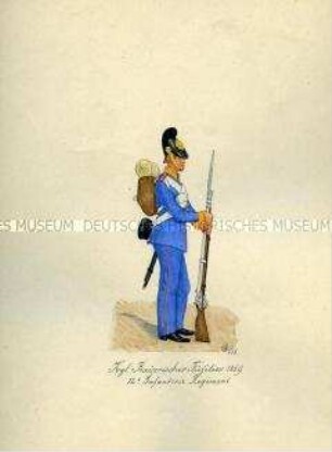 Uniformdarstellung, Füsilier des 12. Infanterie-Regiments "Prinz Arnulf", Königreich Bayern, 1859.