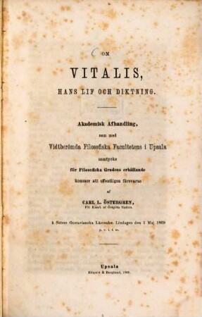 Om Vitalis (Erik Sjöberg), hans lif och diktning : Akademisk Afhandling