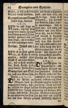 14-25, Evangelium am Neuen Jahrs-Tag; ...