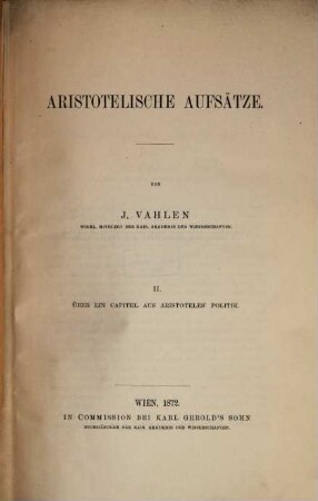 Aristotelische Aufsätze, II