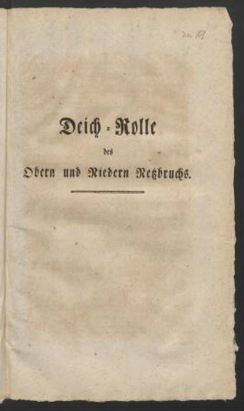 Deich-Rolle des Obern und Niedern Netzbruchs