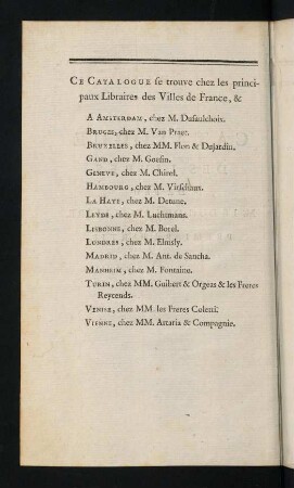 Ce Catalogue se trouve chez les principaux Libraires de Villes de France, ...