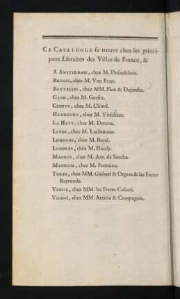 Ce Catalogue se trouve chez les principaux Libraires de Villes de France, ...
