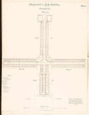 Gefängnis, Groß-Strehlitz: Hauptgebäude: Grundriss 1:OG 1:250