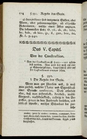 Das V. Capitel. Von der Construction.