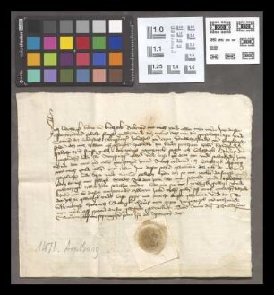 Arnsburg: Ludwig Brant v. Buseck quittiert dem Kloster Arnsburg über 5 Gulden 3 tornus vom Heuzehnten zu Burkardsfelden