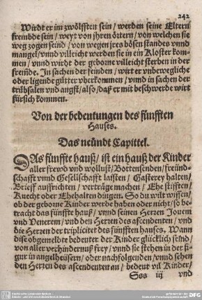Von der bedeutung des fünfften Hauses. Das neundt Capittel.