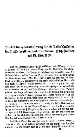 Die Besoldungs-Aufbesserung für die Volksschullehrer im Großherzogthum Sachsen-Weimar. Gesetz hierüber am 18. Mai 1859