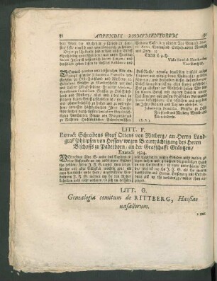 Litt. G. Genealogia comitum de Rittberg, ...