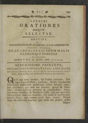 Leyseri Orationes aliquot Selectae.