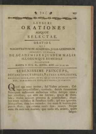 Leyseri Orationes aliquot Selectae.