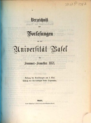 Verzeichnis der Vorlesungen. 1871, 1871. SS.