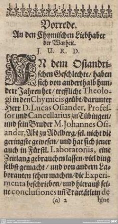 Vorrede. An den Chymischen Liebhaber der Warheit.