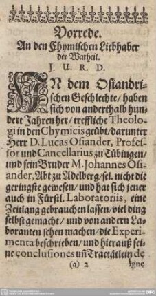 Vorrede. An den Chymischen Liebhaber der Warheit.