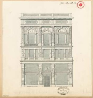 Städtisches Wohnhaus Monatskonkurrenz Juli 1879: Aufriss Vorderansicht; Maßstabsleiste