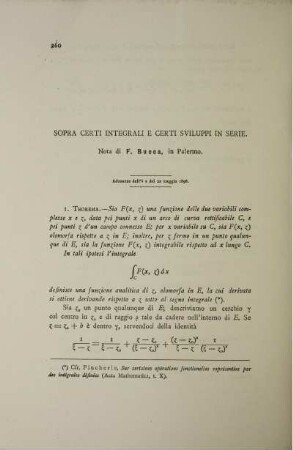 Sopra certi integrali e certi sviluppi in serie.