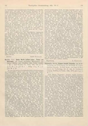 187-188 [Rezension] Rade, Paul Martin, Doktor Martin Luthers Leben, Thaten und Meinungen, auf Grund reichlicher Mitteilungen aus seinen Briefen und Schriften dem Volke erzählt. 1. Bd. 2. Aufl