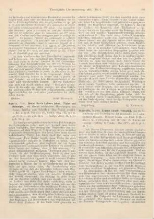 187-188 [Rezension] Rade, Paul Martin, Doktor Martin Luthers Leben, Thaten und Meinungen, auf Grund reichlicher Mitteilungen aus seinen Briefen und Schriften dem Volke erzählt. 1. Bd. 2. Aufl