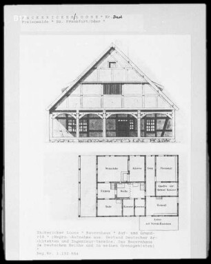 Zäckericker Loose, Bauernhaus, Auf- und Grundriß
