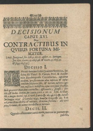 Decisionum Caput XVI. De Contractibus In Quibus Fortuna Miscetur.