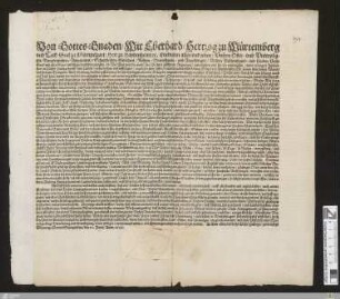 Von Gottes Gnaden, Wir Eberhard, Hertzog zu Würtemberg ... Entbieten allen vnd jeden, Vnsern Ober- vnd Vntervögten ... Vnser Gnad vnd alles Guts : vnd fügen denselben zuwissen, ob Wir Vns ... nichts höhers ... angelegen seyn lassen ...; Datum Stuttgardten, den 20. Junij, Anno 1639