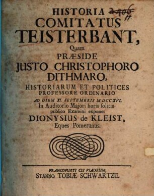 Historia Comitatus Teisterbant