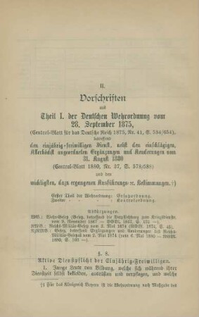 II. Vorschriften aus Theil I. der Deutschen Wehrordnung vom 28. September 1875, ...
