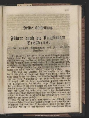 Dritte Abtheilung. Führer durch die Umgebungen Dresdens, mit den nöthigen Andeutungen auch für entferntere Parthieen