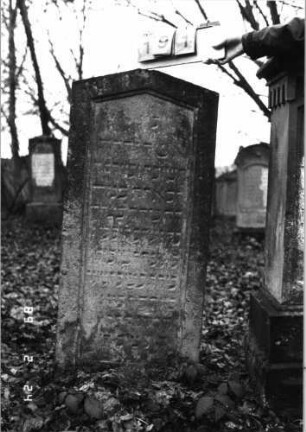 Grabstein 191 (Index: 99752055) Material: Sandstein Zustand: leicht verwittert Maße HxBxT: 123x55x23 cm Beschreibung: Stele, giebelartiger Abschluß, Schriftfeld eingetieft: Grabstein 191