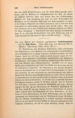226-227 [Rezension] Rauer, Max, Der dem Petrus von Laodicea zugeschriebene Lukaskommentar
