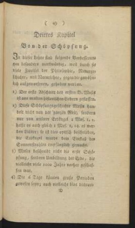 Drittes Kapitel. Von der Schöpfung.